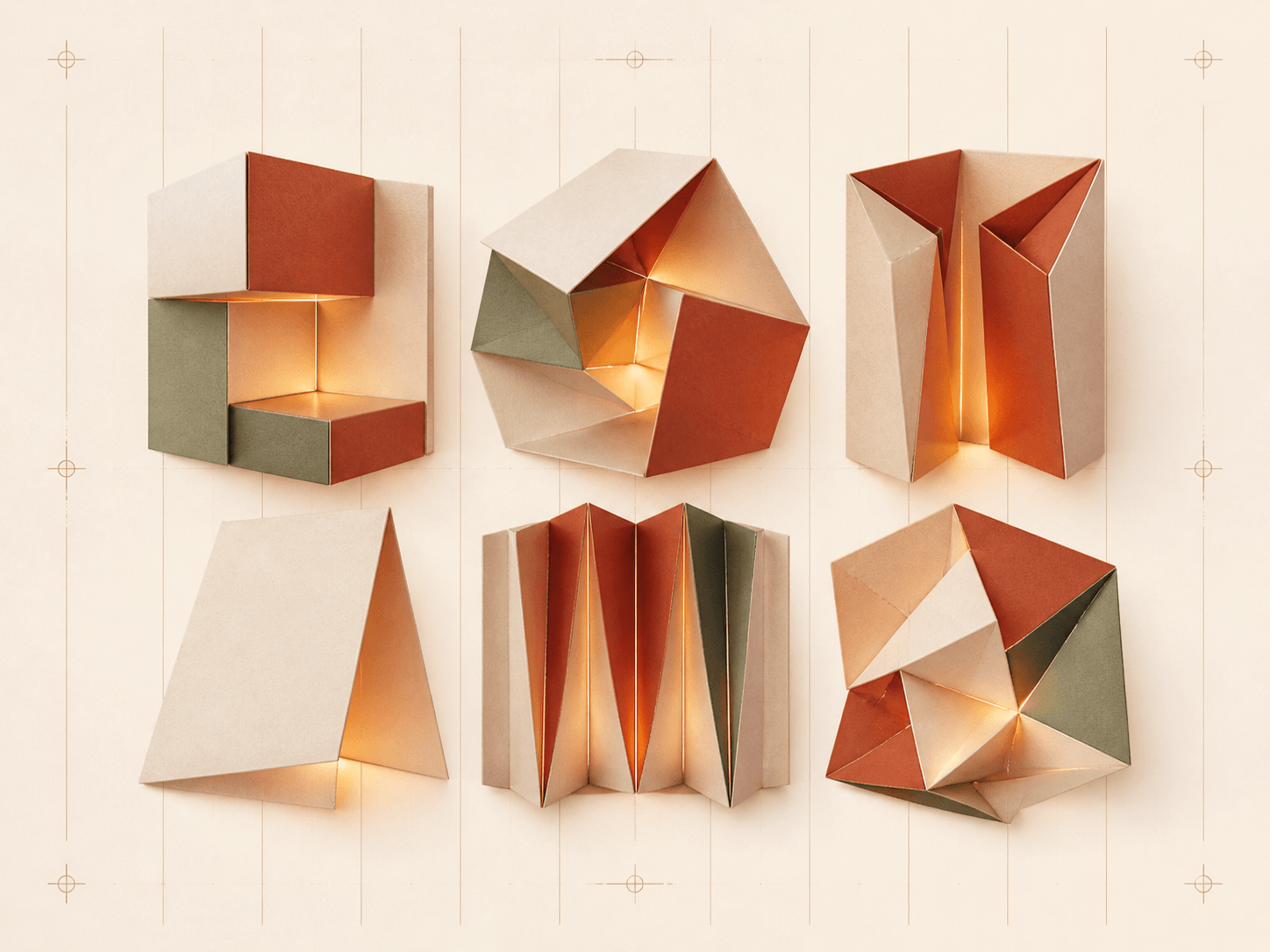 Abstract illustration of folded-paper decorating patterns